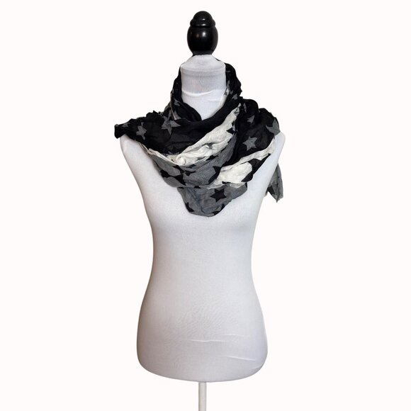 Starry Black White Gradient Scarf By Express Lightweight Colorblock Frayed Hem - Picture 15 of 15